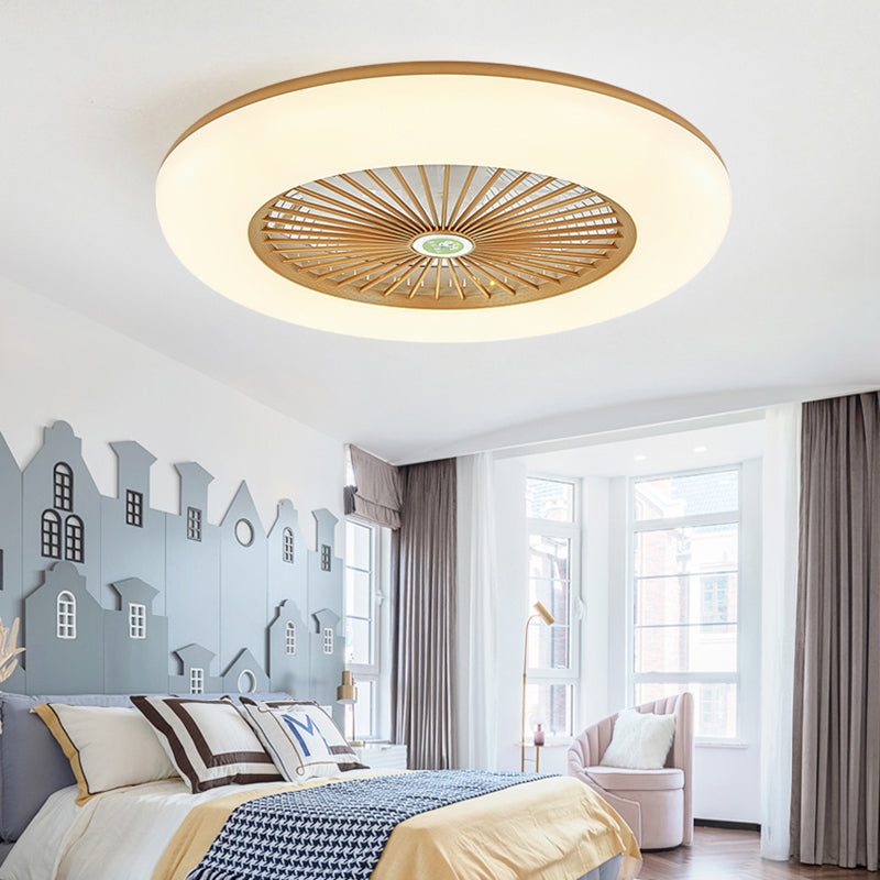 1-Light Modern Round Fan Light Metal Colorful LED Flush Mount Light for Bedroom