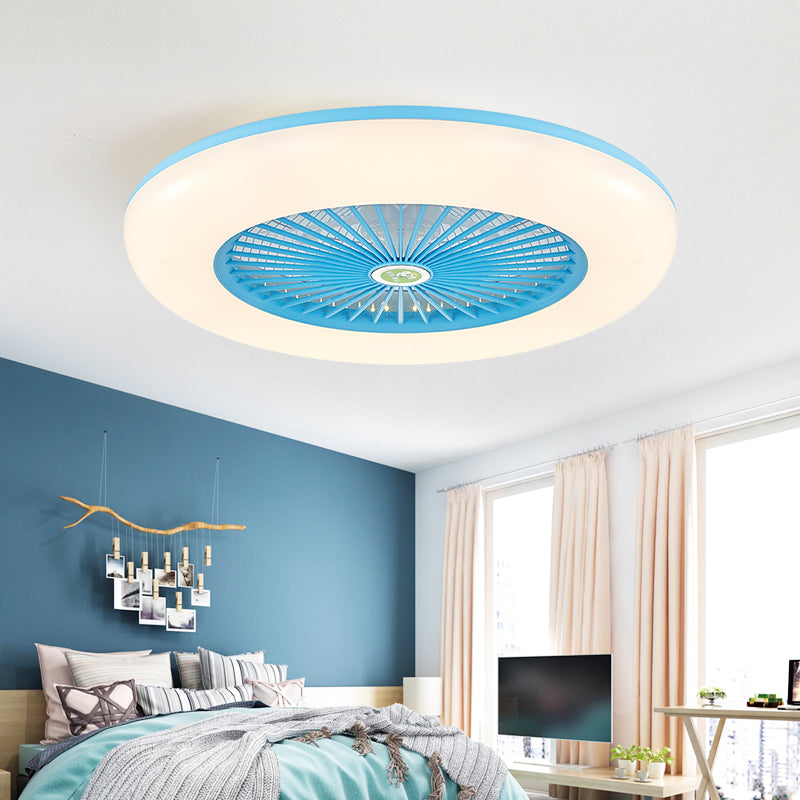 1-Light Modern Round Fan Light Metal Colorful LED Flush Mount Light for Bedroom