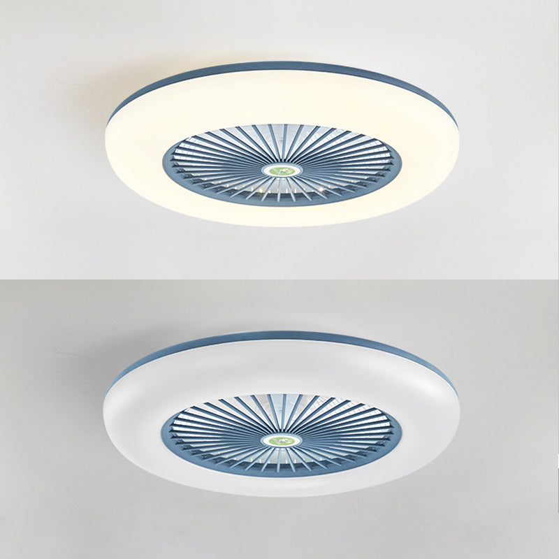 1-Light Modern Round Fan Light Metal Colorful LED Flush Mount Light for Bedroom