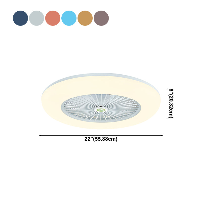 1-Light Modern Round Fan Light Metal Colorful LED Flush Mount Light for Bedroom