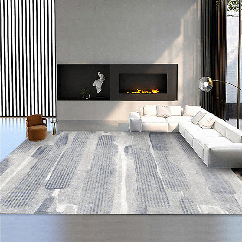 Grey Modern Rug Polyester Striola Area Rug Stain Resistant Rug for Living Room