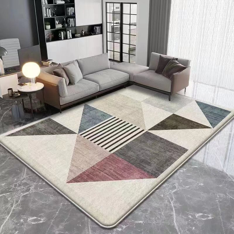 Dark Beige Modern Rug Polyester Geometric Rug Washable Rug for Drawing Room