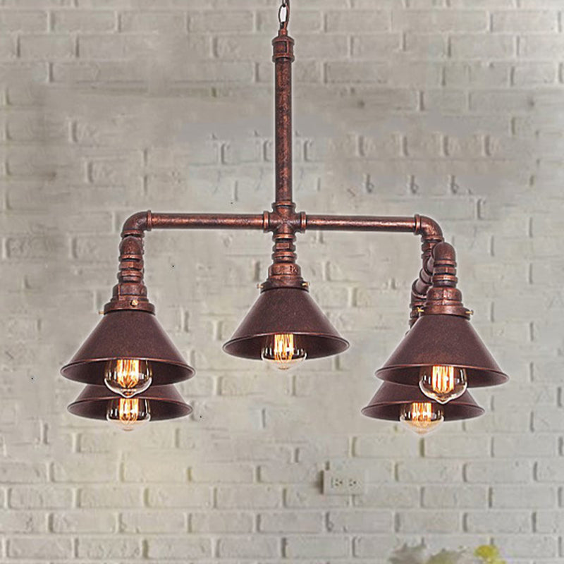 Metal Cone Pendant Chandelier Farmhouse 5-Bulb Living Room Ceiling Hang Fixture in Black/Bronze