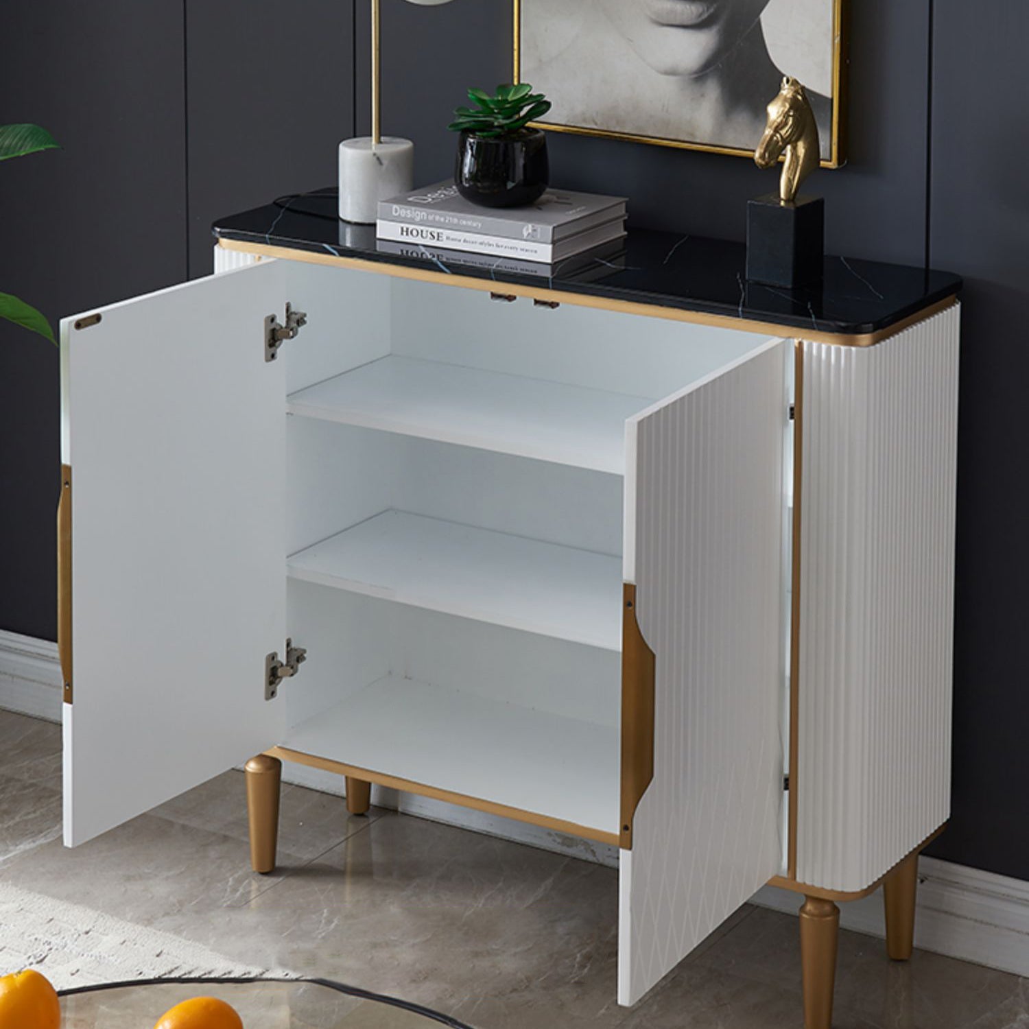 Glam Style Sideboard Artificial Marble Sideboard with Cabinet