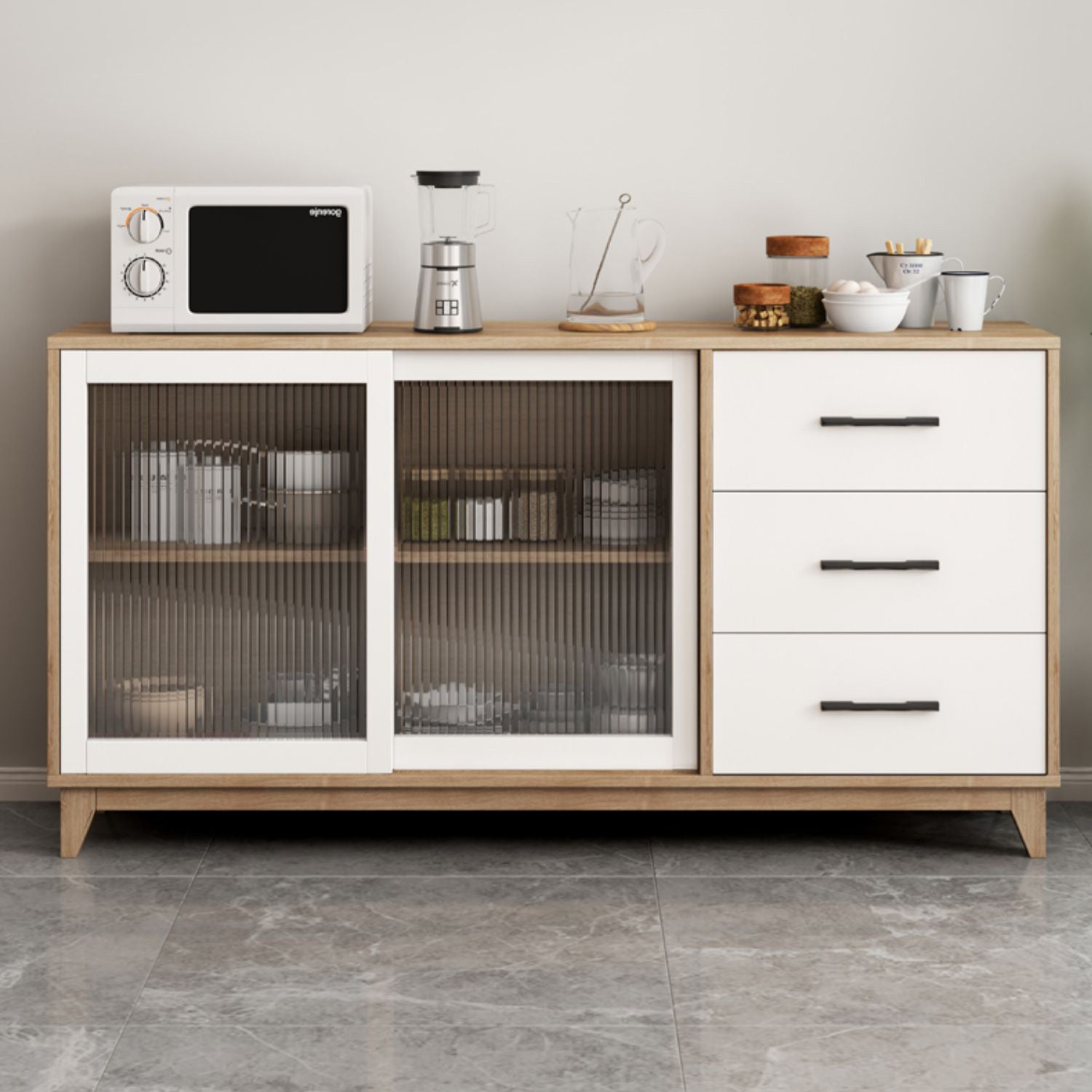 Contemporary Engineered Wood Sideboard Adjustable Shelving Sideboard