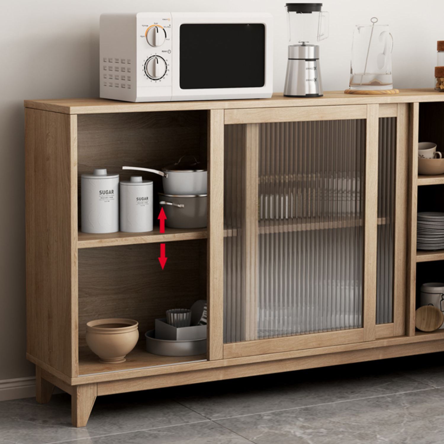 Contemporary Engineered Wood Sideboard Adjustable Shelving Sideboard