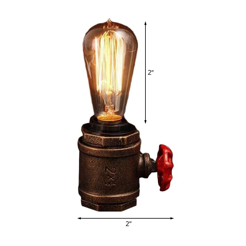 1 Head Metal Night Table Light Industrial Rust Finish Bare Bulb Bedroom Task Lamp with Valve Deco