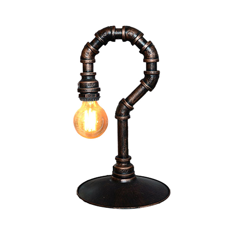 1 Light Small Desk Lighting Antiqued Hook Pipe Iron Nightstand Lamp in Rust for Bar