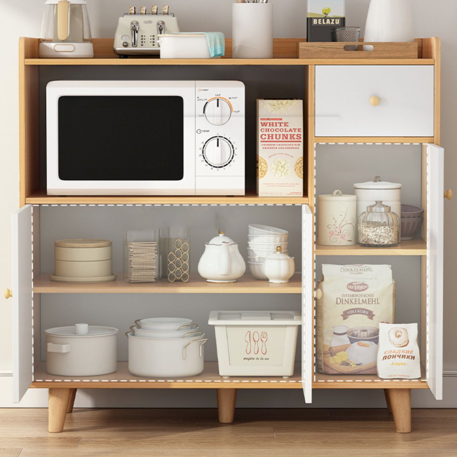 Modern Style Sideboard Engineered Wood Adjustable Shelving Sideboard