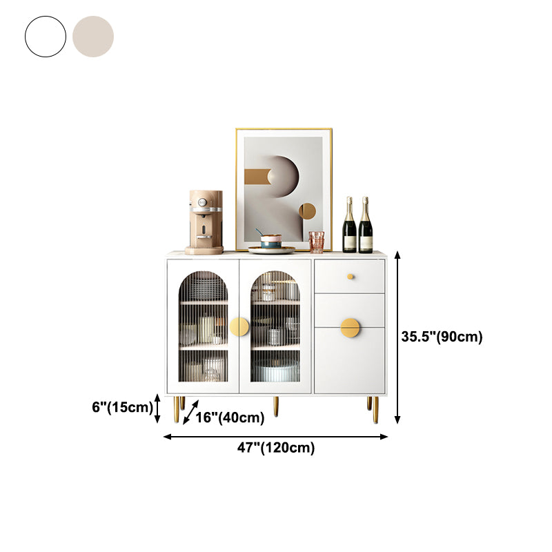Modern Sideboard in White Solid Wood Dining Sideboard with Doors for Living Room