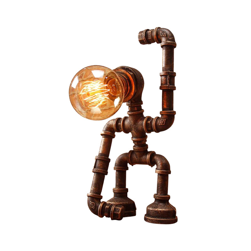 Iron Rust Finish Table Light Hand-Raising Robot 1-Light Farmhouse Nightstand Lamp