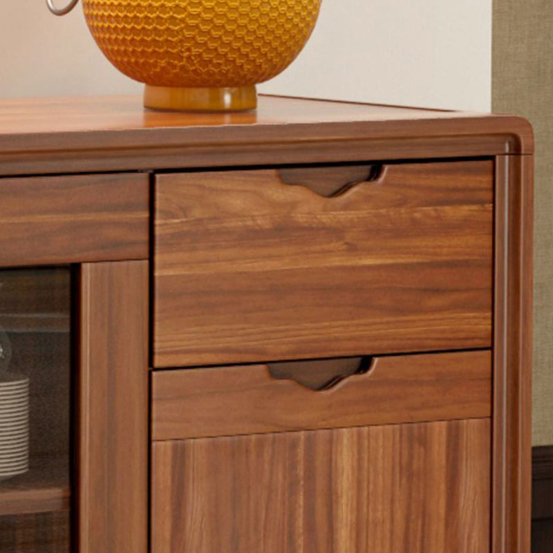 Modern Sideboard in Brown Solid Wood Dining Sideboard with Doors for Living Room