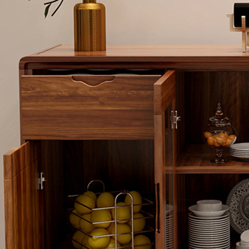 Modern Sideboard in Brown Solid Wood Dining Sideboard with Doors for Living Room