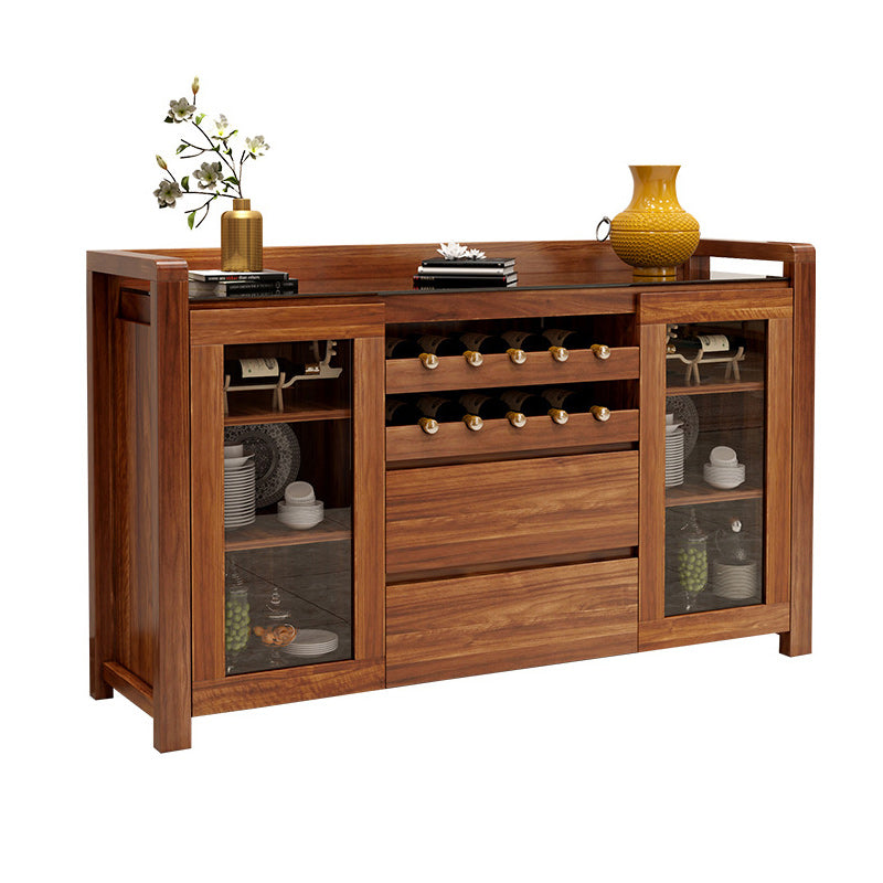 Modern Sideboard in Brown Solid Wood Dining Sideboard with Doors for Living Room