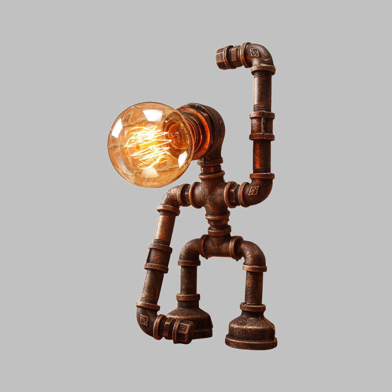 Iron Rust Finish Table Light Hand-Raising Robot 1-Light Farmhouse Nightstand Lamp