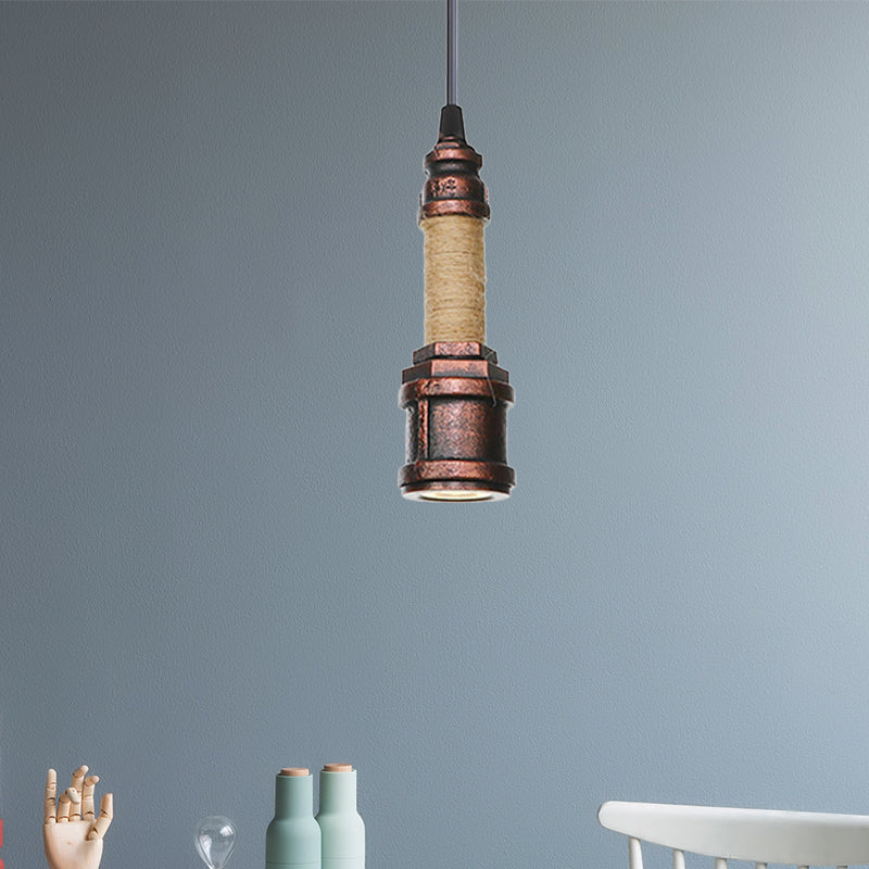 1 Light Water Pipe Hanging Lighting Industrial Rust Metallic LED Ceiling Pendant Lamp, 7.5"/8.5" High