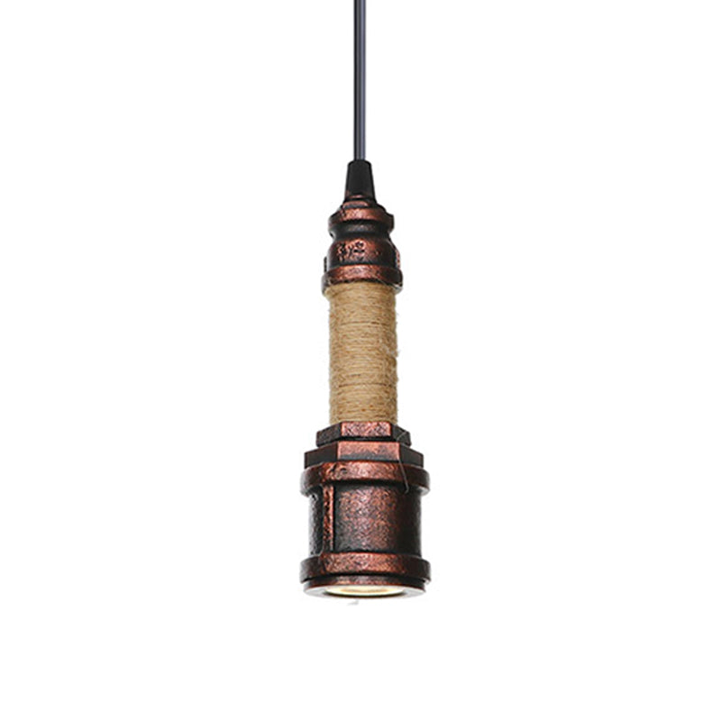 1 Light Water Pipe Hanging Lighting Industrial Rust Metallic LED Ceiling Pendant Lamp, 7.5"/8.5" High