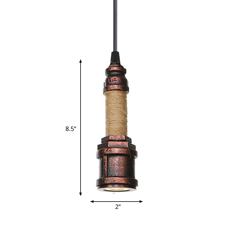 1 Light Water Pipe Hanging Lighting Industrial Rust Metallic LED Ceiling Pendant Lamp, 7.5"/8.5" High