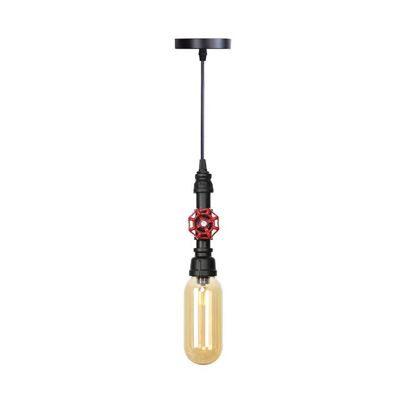 Tubería de metal LED LIGHT AN ANTICA 1 CABEZA 3 "/4" W Kit de lámpara colgante de cafetería en negro con cápsula Amber Glass Shade