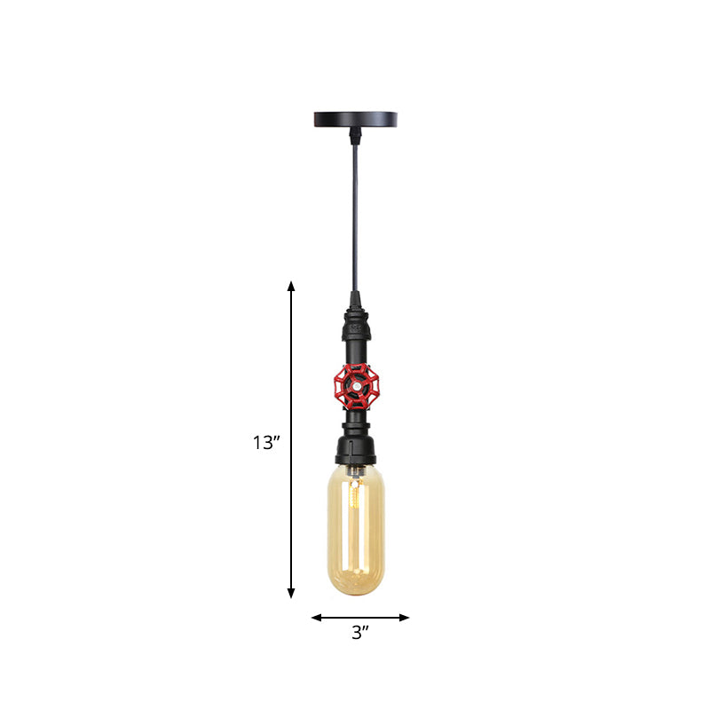 Tubería de metal LED LIGHT AN ANTICA 1 CABEZA 3 "/4" W Kit de lámpara colgante de cafetería en negro con cápsula Amber Glass Shade