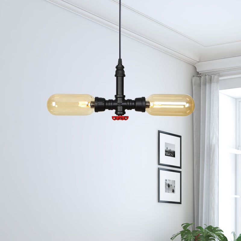 Bernsteinglas Schwarz Suspension Light Pill Capsule 2-leichte industrielle LED-Kronleuchter-Anhängerlampe