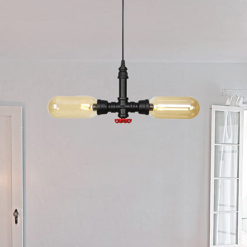 Bernsteinglas Schwarz Suspension Light Pill Capsule 2-leichte industrielle LED-Kronleuchter-Anhängerlampe