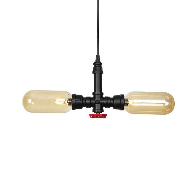 Bernsteinglas Schwarz Suspension Light Pill Capsule 2-leichte industrielle LED-Kronleuchter-Anhängerlampe