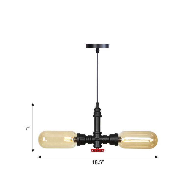 Bernsteinglas Schwarz Suspension Light Pill Capsule 2-leichte industrielle LED-Kronleuchter-Anhängerlampe