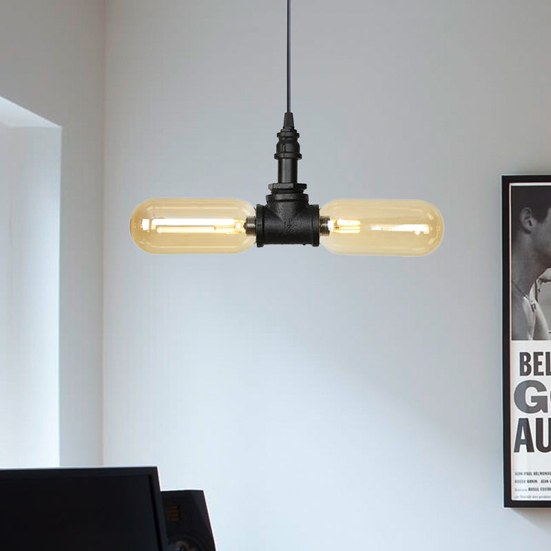 Bernsteinglas Schwarz Suspension Light Pill Capsule 2-leichte industrielle LED-Kronleuchter-Anhängerlampe