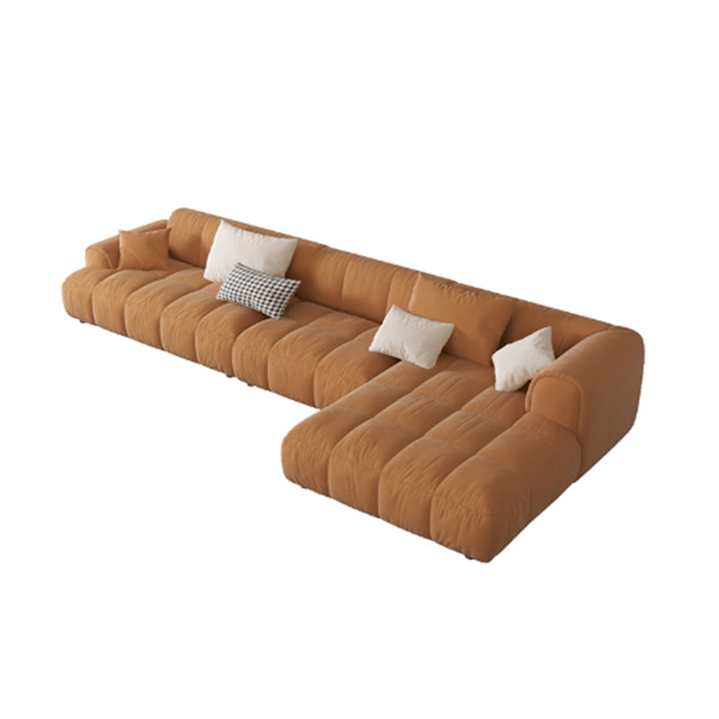 Nordic Style Sectional Sponge Padded Flannelette in Off-white/orange/orange-white Sofa