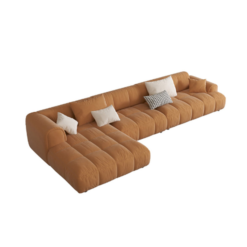 Nordic Style Sectional Sponge Padded Flannelette in Off-white/orange/orange-white Sofa