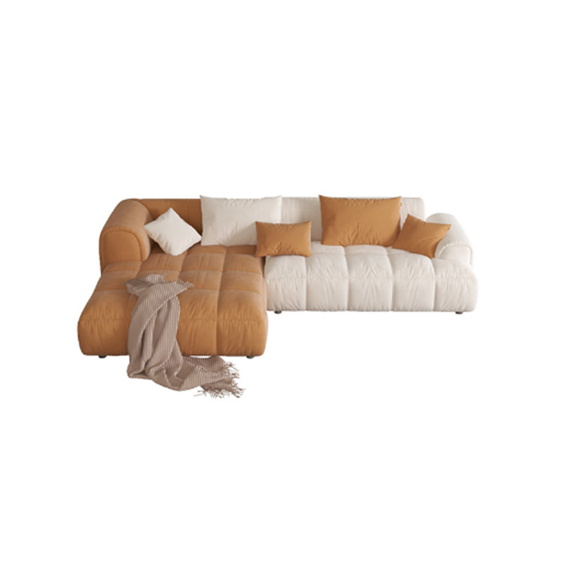 Nordic Style Sectional Sponge Padded Flannelette in Off-white/orange/orange-white Sofa