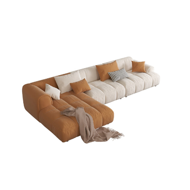 Nordic Style Sectional Sponge Padded Flannelette in Off-white/orange/orange-white Sofa