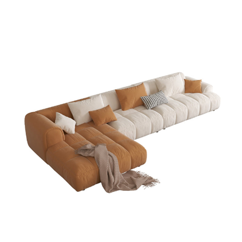 Nordic Style Sectional Sponge Padded Flannelette in Off-white/orange/orange-white Sofa