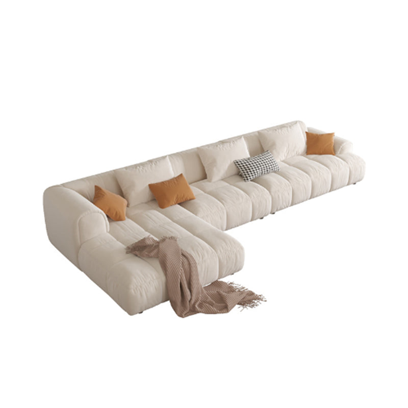 Nordic Style Sectional Sponge Padded Flannelette in Off-white/orange/orange-white Sofa