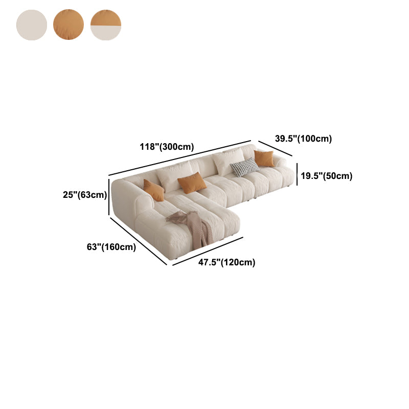 Nordic Style Sectional Sponge Padded Flannelette in Off-white/orange/orange-white Sofa