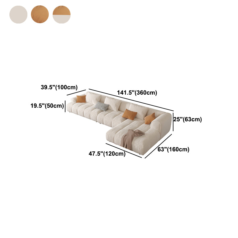 Nordic Style Sectional Sponge Padded Flannelette in Off-white/orange/orange-white Sofa