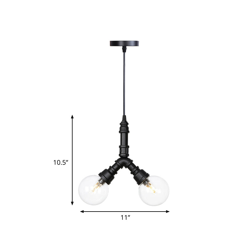 2/3/4-Bulb-Globus Anhänger Kronleuchter Industrie schwarzes Klarglas-LED-Aufhängung Licht mit Rohrdesign