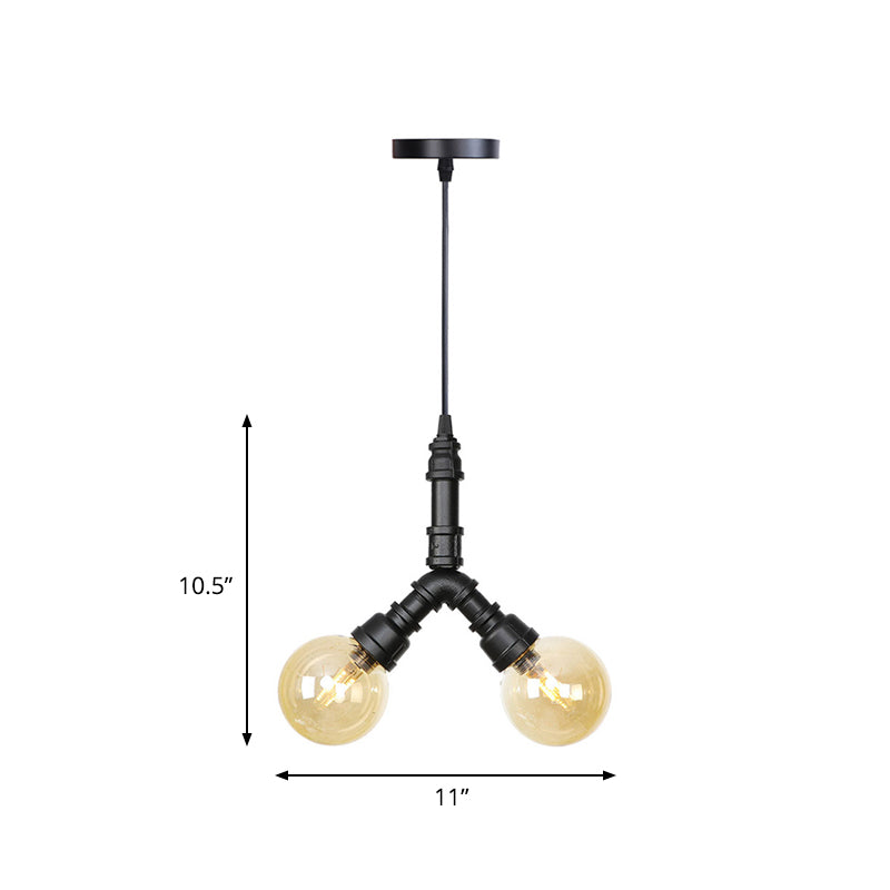 2/3/4-Bulb-Kronleuchter Antiquierkaffeehaus LED-Decke Anhänger Licht mit Kugel Bernsteinglas Schatten in Schwarz