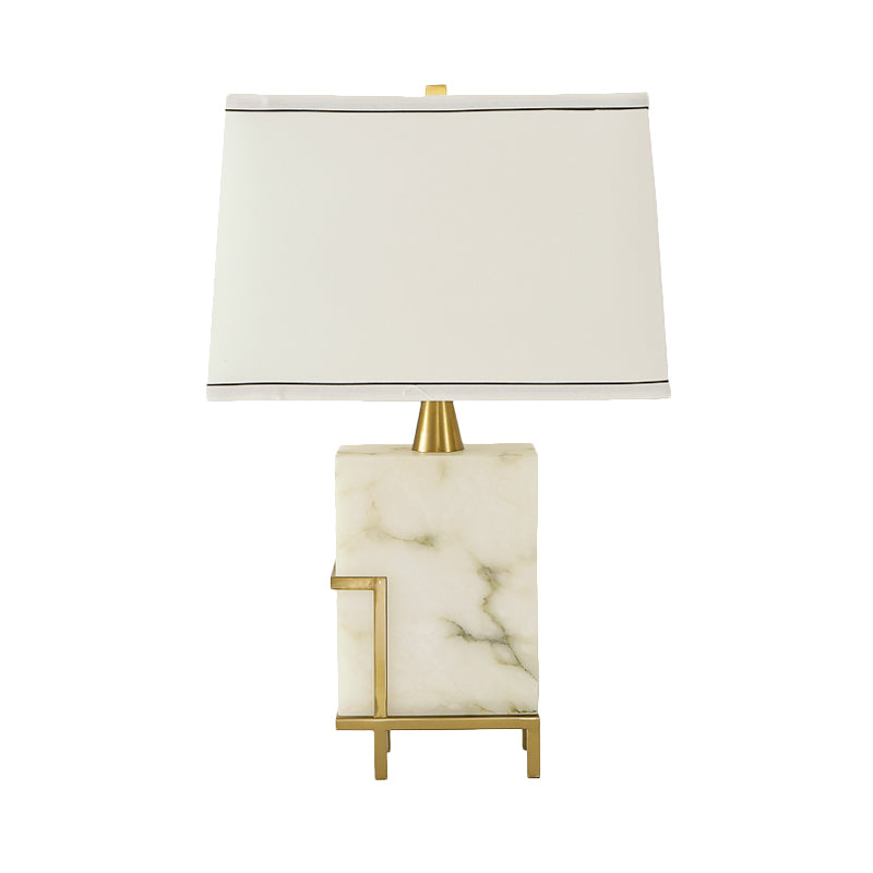 White Tapered Task Lamp Modernist 1 Head Fabric Desk Light with Rectangle Marble Base