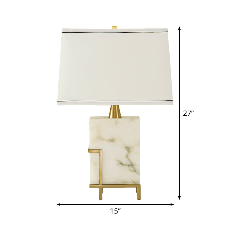 White Tapered Task Lamp Modernist 1 Head Fabric Desk Light with Rectangle Marble Base