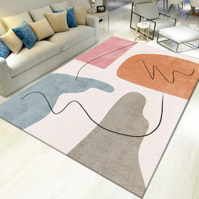 Pink Nordic Carpet Polyester Color Block Carpet Washable Area Carpet for Living Room