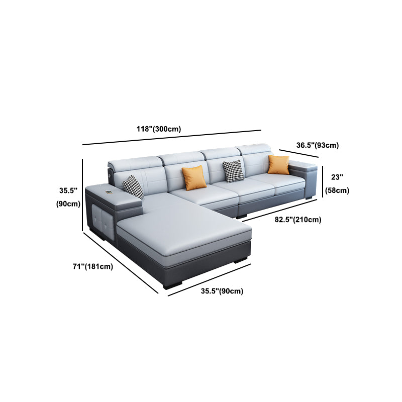 Contemporary Blue Faux Leather Sofa & Chaise for Living Room