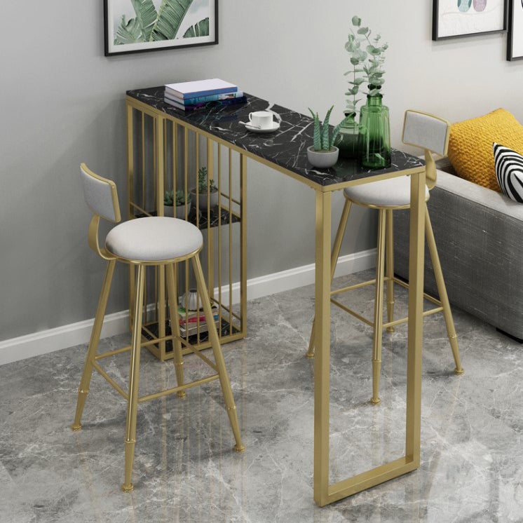 Artificial Marble Bar Table 42-inch Height Glam Style Bistro Table with Storage Rack