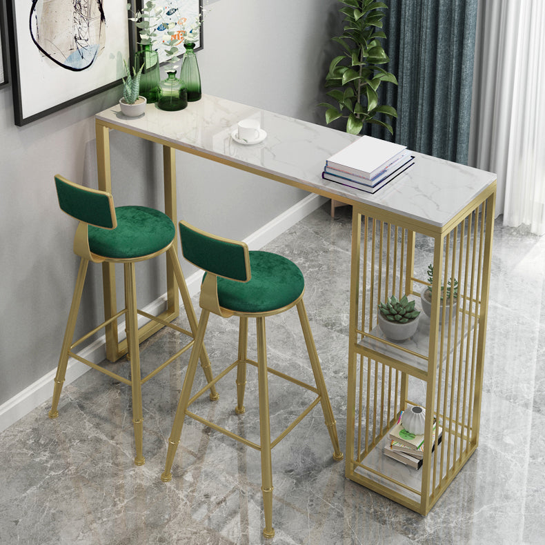 Artificial Marble Bar Table 42-inch Height Glam Style Bistro Table with Storage Rack