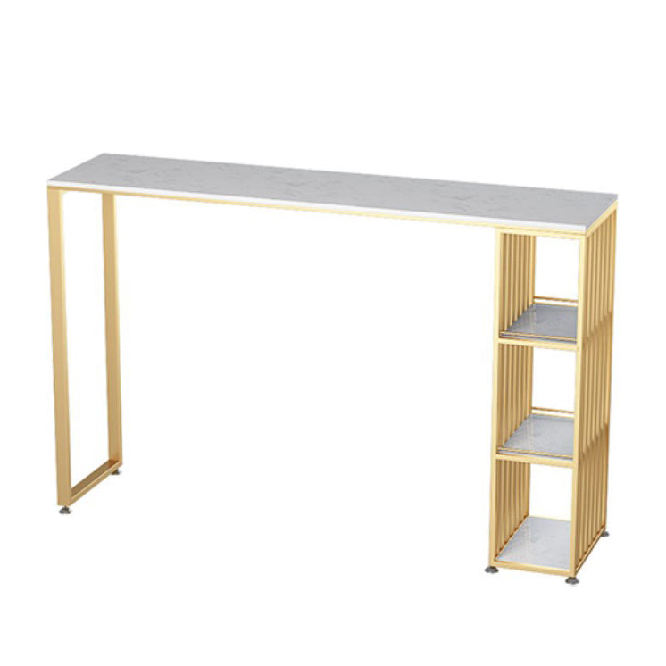 Glam Style Bar Table 42-inch Height Artificial Marble Top Bar Table with Storage Rack