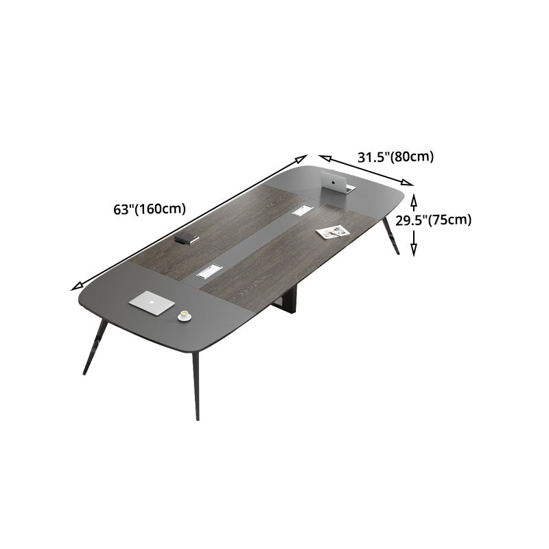 Contemporary Office Desk with Cable Management Black Manufactured Wood Rectangular Desk