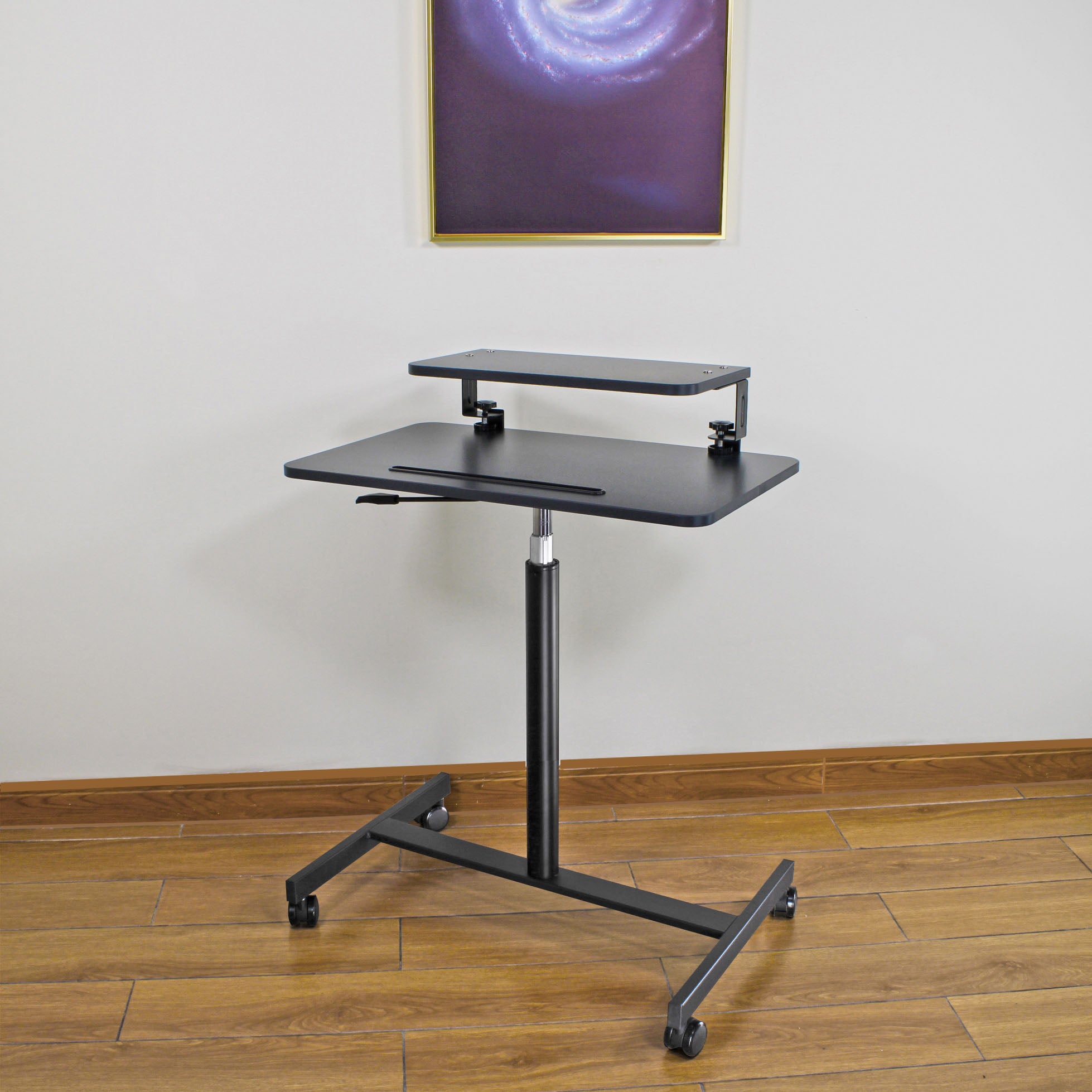 Contemporary Standing Desk Rectangular Office Desk with Caster Wheels