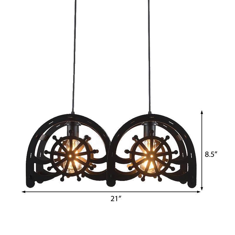 Metall Schwarz Anhänger Lampenrad Schatten 2/3-Licht Vintage Kronleuchterleuchte für Wohnzimmer