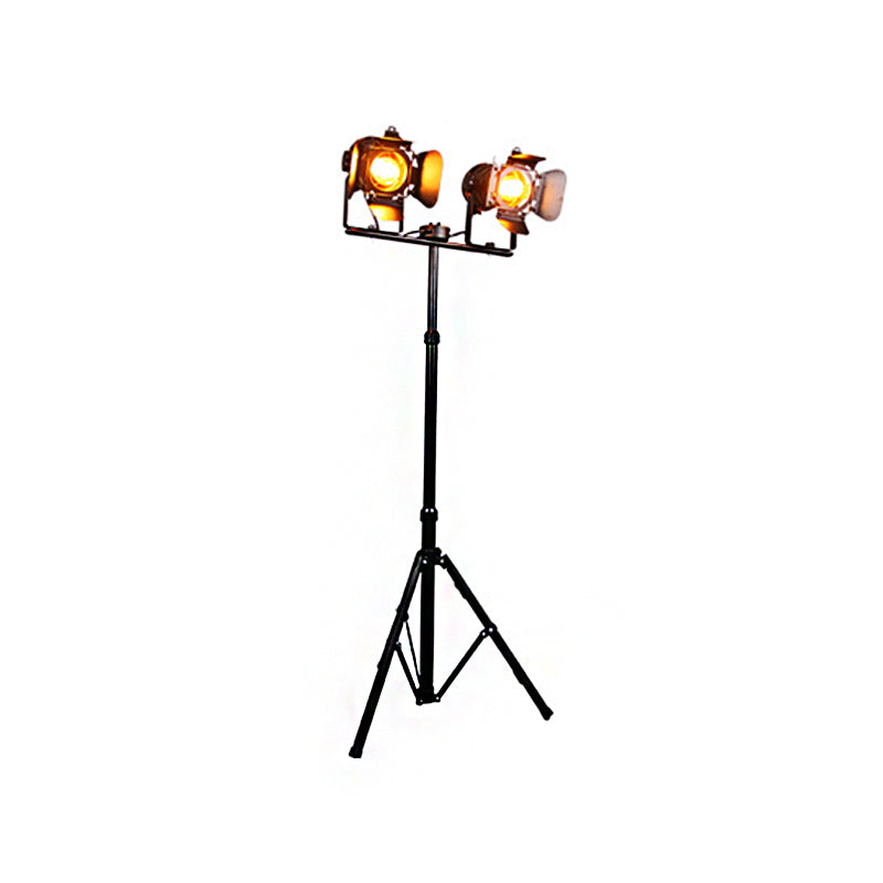 Black/Black and Red 2 Lights Floor Light Industrial Metal Tripod Shade Standing Lamp for Living Room